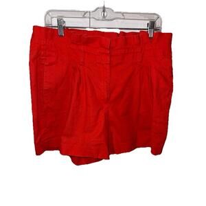 Boden Womens Red Linen Blend Paperbag Pleated Shorts Sz. 10 High Waisted Preppy